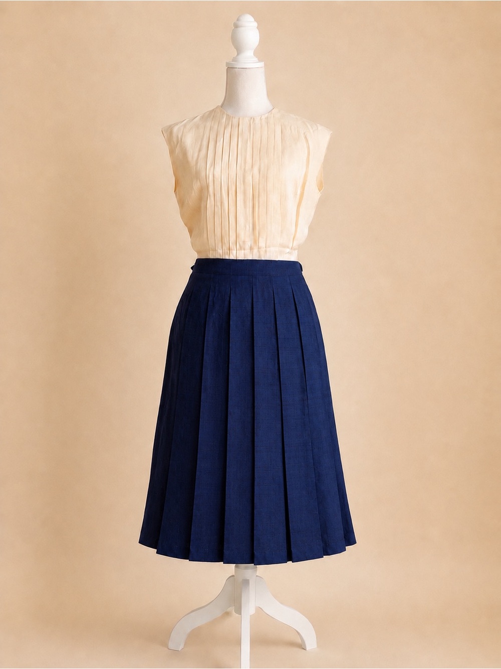 Vintage Ein Fink Modell Navy + Cream Dress & Jacket Set — Size 40 / Approx US 6